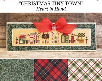 CHRISTMAS TINY TOWN Premade Wood Blank with Fabric Mat, Heart in Hand Cross Stitch, Cross Stitch Finishing Piece, Finishing Board