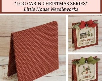 RED DOUBLE PANE Homespun Plaid Fabric Easel for Little House Needleworks Log Cabin Christmas Series, Cross Stitch Finishing Piece