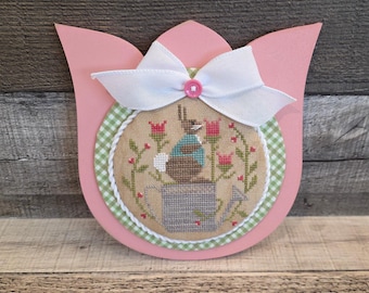 TULIP (Spring Pink) - Cross Stitch Finishing Board, Wood Blank with Fabric Mat, Cross Stitch Backer, Customizable Wood Board