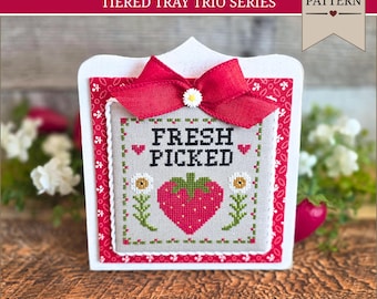 Fresh Picked by Starry Nights Studio, Summer Tiered Tray Trio Series, Cross Stitch PDF/Download Pattern, Summer Cross Stitch