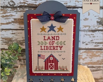 Liberty Barn von Starry Nights Studio, Kreuzstich PDF/Download Pattern, Vaterländischer Kreuzstich, Primitiver Kreuzstich