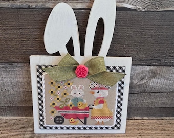 BUNNY BOARD (Farmhouse White) - Cross Stitch Finishing Board, Wood Blank with Fabric Mat, Cross Stitch Backer, Customizable Wood Board