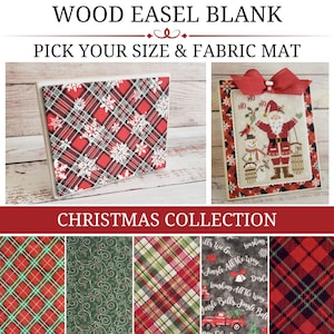 CHRISTMAS COLLECTION Wood Easel Blank with Fabric Mat, Cross Stitch Finishing Piece, Wood Stand-Up, Wood Backer, Pick Your Size and Fabric