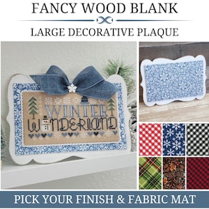 LARGE DECORATIVE PLAQUE, Premade Decorative Wood Blank with Fabric Mat, Cross Stitch Finishing, Finishing Board