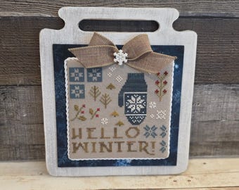 WINTER FARMSTEAD (Farmhouse White) - Cross Stitch Finishing Board, Wood Blank with Fabric Mat, Cross Stitch Backer, Customizable Board