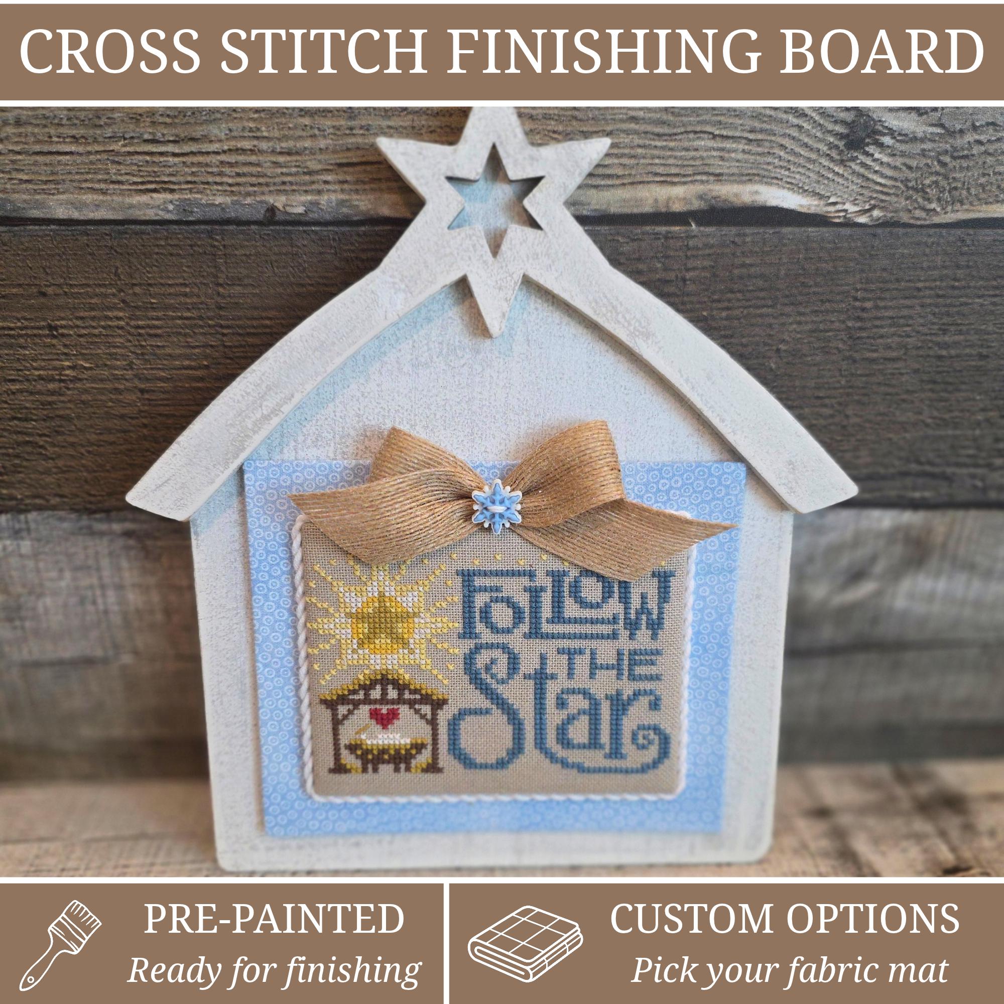 MANGER (Farmhouse White) - Cross Stitch Finishing Board, Wood Blank with Fabric Mat, Cross Stitch Backer, Wood Manger, Customizable Board