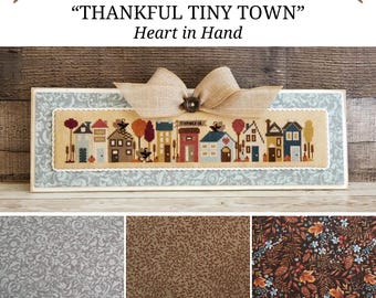 THANKFUL TINY TOWN Premade Wood Blank with Fabric Mat, Heart in Hand Cross Stitch, Cross Stitch Finishing Piece, Finishing Board