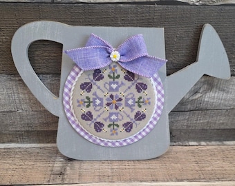 WATERING CAN (Driftwood Gray) - Cross Stitch Finishing Board, Wood Blank with Fabric Mat, Cross Stitch Backer, Customizable Wood Board