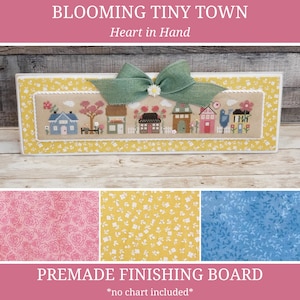 BLOOMING TINY TOWN Premade Finishing Board, Wood Blank with Fabric Mat, Heart in Hand Cross Stitch Finishing Piece, Cross Stitch Backer