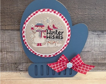 MITTEN (Blue) - Cross Stitch Finishing Board, Wood Blank with Fabric Mat, Cross Stitch Backer, Customizable Wood Board