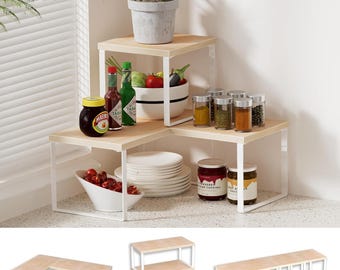 2 Tier Corner Countertop Organizer Shelf – Adjustable Stackable Kitchen & Bathroom Rack
