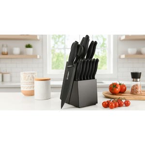 Modern kitchen knife block with steak knives