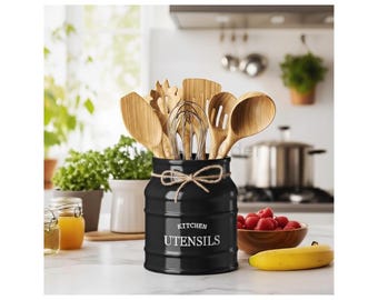 Portautensili in ceramica da fattoria: organizzatore rustico per il bancone della cucina