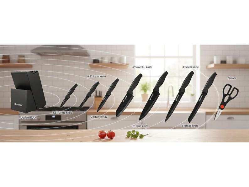 Non slip handle kitchen knife set