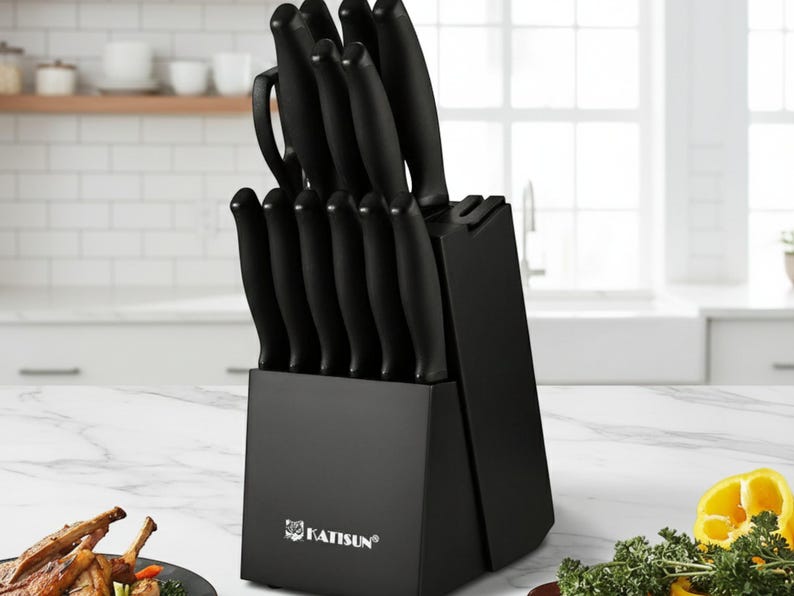 15 piece carbon steel kitchen knife block set