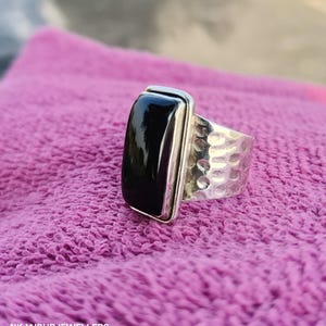 Handgemachte Schwarze Onyx Rechteck 925 Sterling Silber Bandring