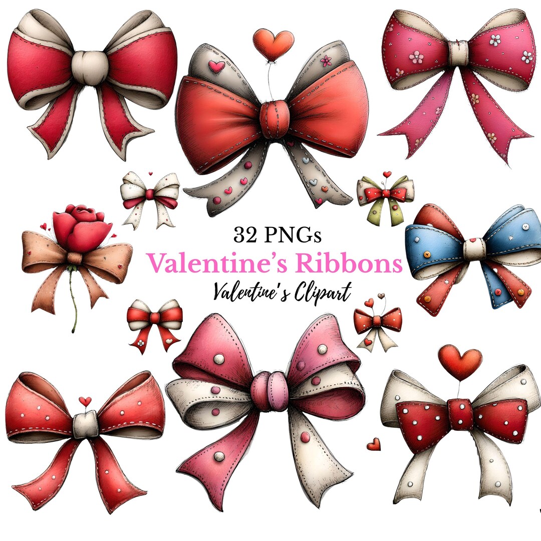 Valentines Ribbon Clipart - Romantic Ribbons, Hearts & Bows, Valentines ...