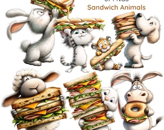 Imágenes prediseñadas de animales comiendo sándwiches, divertidos gráficos de animales comiendo sándwiches (37 PNG)