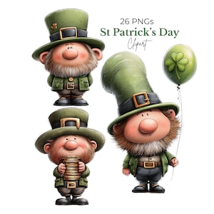 Whimsical St Patrick's Day Leprechaun Clipart – Irish Gnome PNGs (Digital Downloads - 26 PNGs)