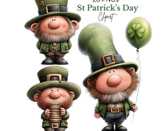 Whimsical St Patrick's Day Leprechaun Clipart – Irish Gnome PNGs (Digital Downloads - 26 PNGs)