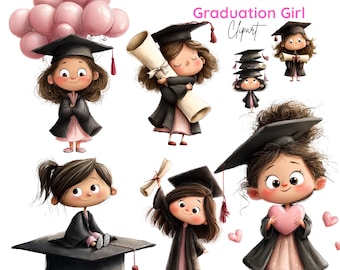 Paquete de imágenes prediseñadas de chicas graduadas, imágenes prediseñadas de niños con diploma de graduación, ceremonia escolar (39 imágenes PNG)