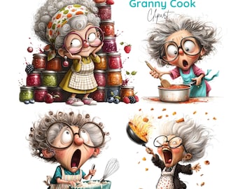 Imágenes prediseñadas de abuela horneando, abuela chef divertida y original (34 descargas digitales)