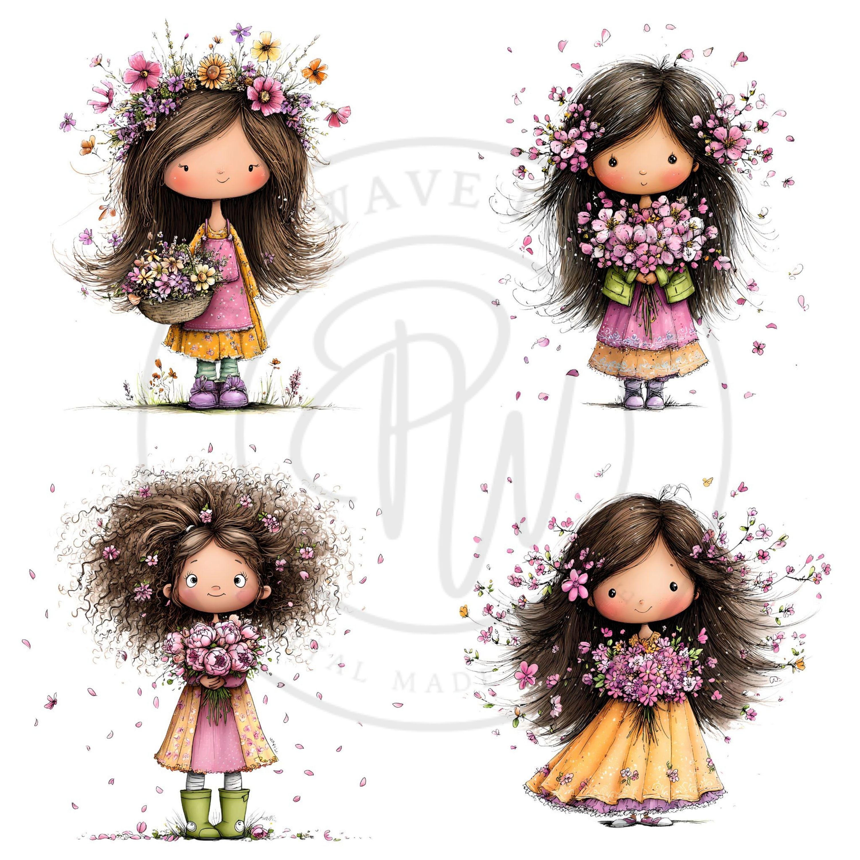 Whimsical Girl & Flower Spring Clipart | Spring and Nursery