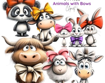 Imágenes prediseñadas de animales con lazos, Bosque Bebé, Gráficos de animales con lazos para guardería (39 PNG)