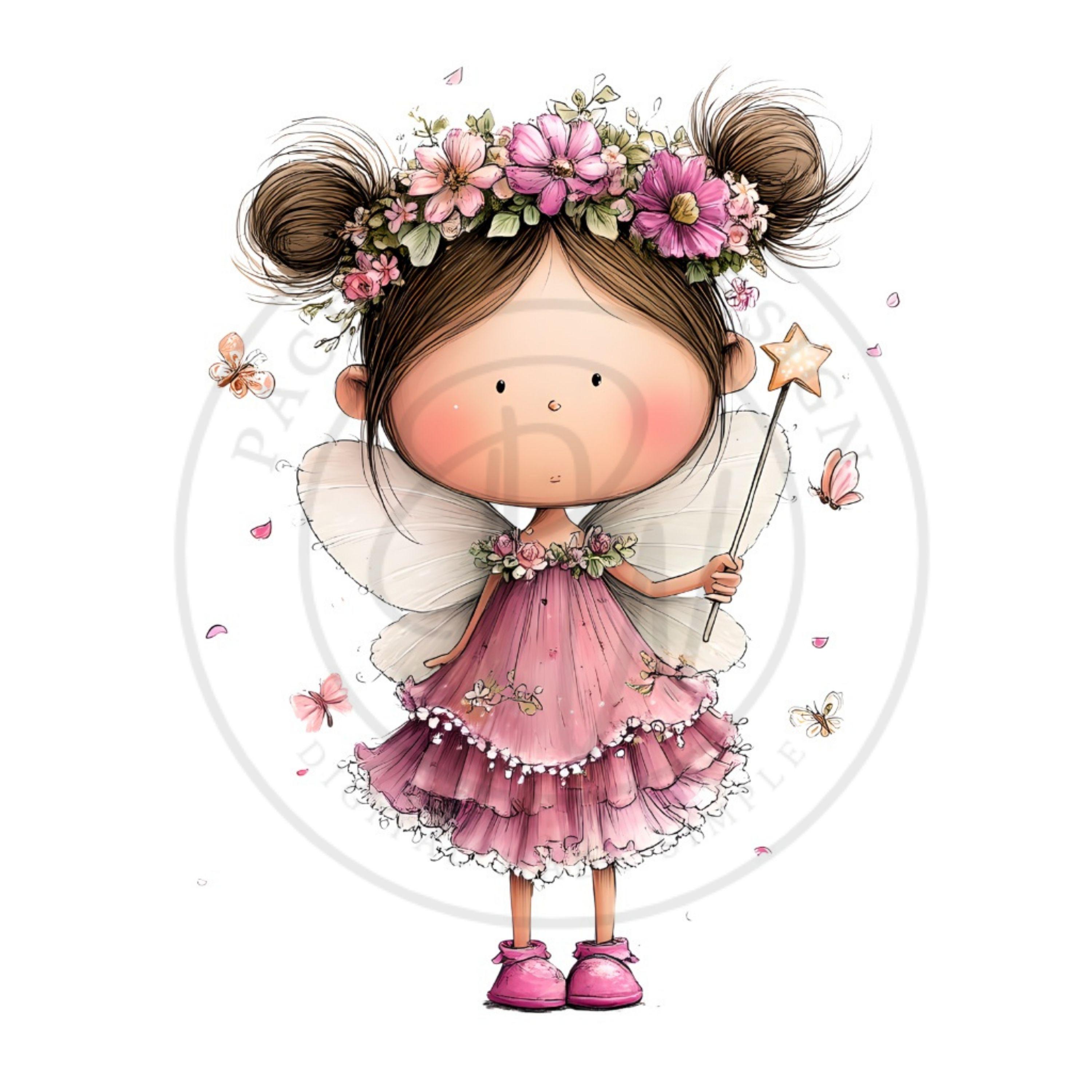 Whimsical Pink Fairy Clipart - Cute Magical Fairy Art for Nursery and ...