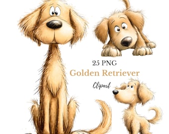 Golden Retriever Watercolor Clipart Bundle, Puppy Graphics (Digital Downloads - 25 PNG)