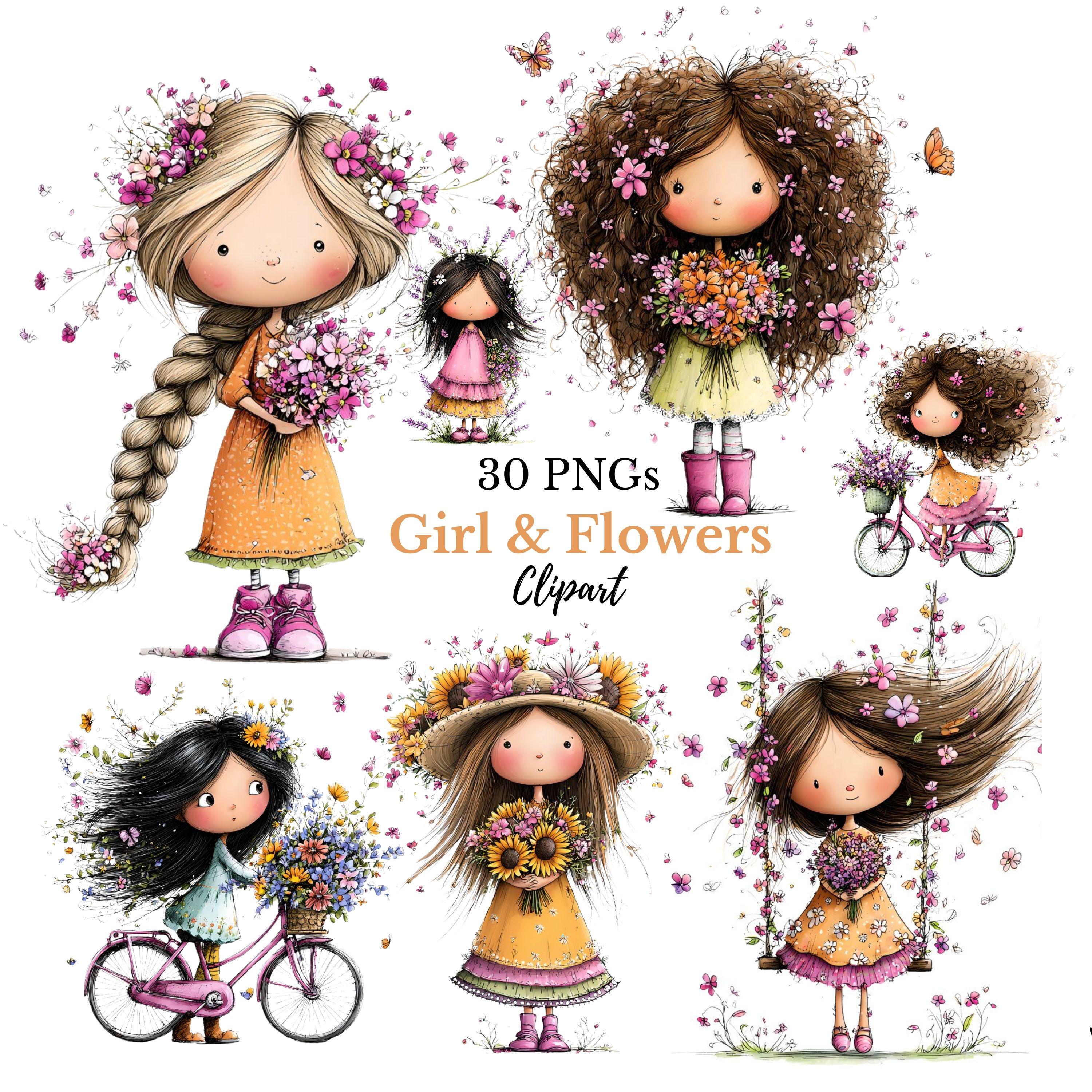 Whimsical Girl & Flower Spring Clipart | Spring and Nursery