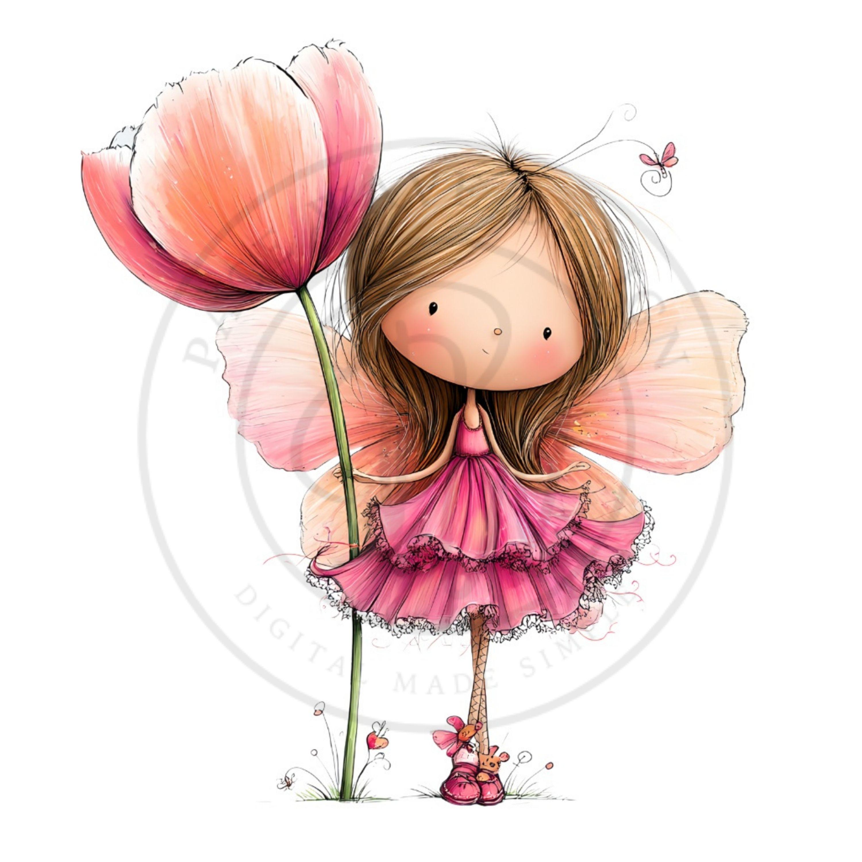 Whimsical Pink Fairy Clipart - Cute Magical Fairy Art for Nursery and ...