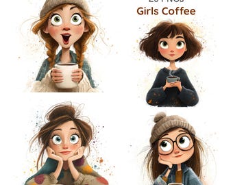 Paquete de imágenes prediseñadas de "Chica del café acogedora", gráficos de otoño, pegatinas para agenda (25 PNG)