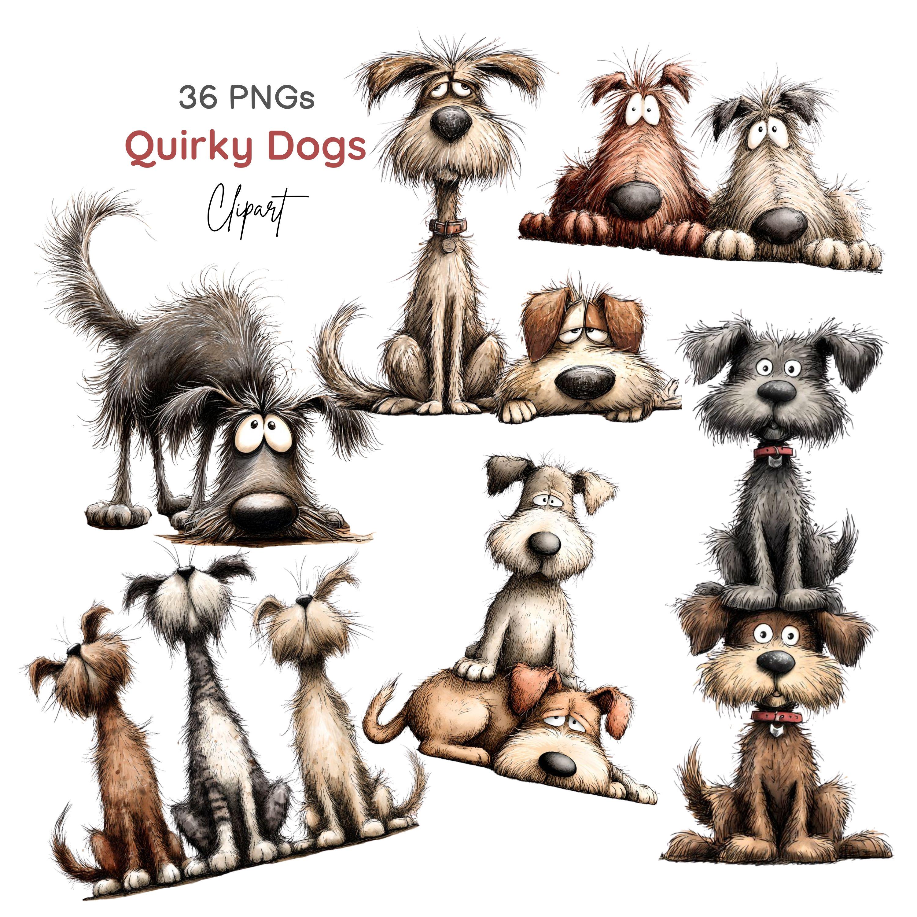 Quirky Dog Clipart | Whimsical Cartoon Canine for Crafts (36 Digital ...