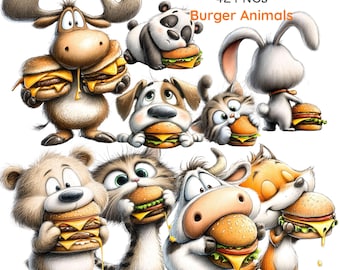 Imágenes prediseñadas de animales comiendo hamburguesas, animales divertidos comiendo hamburguesas (41 PNG)