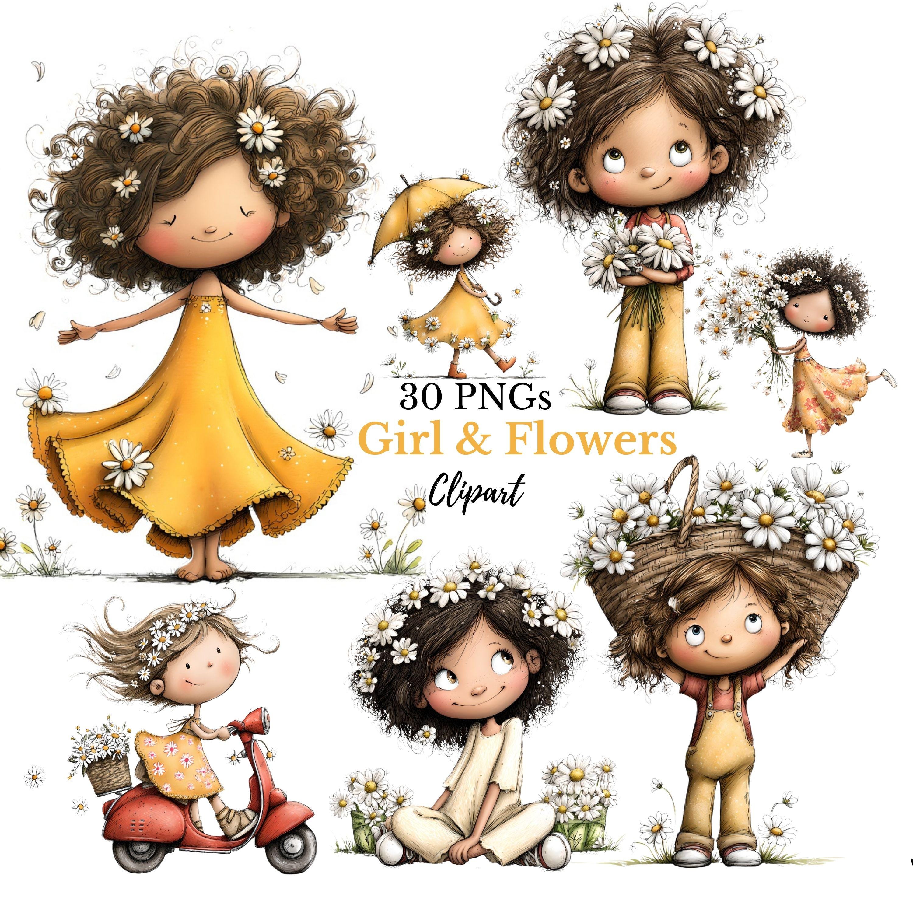 Whimsical Girl & Flower Spring Clipart | Spring and Nursery