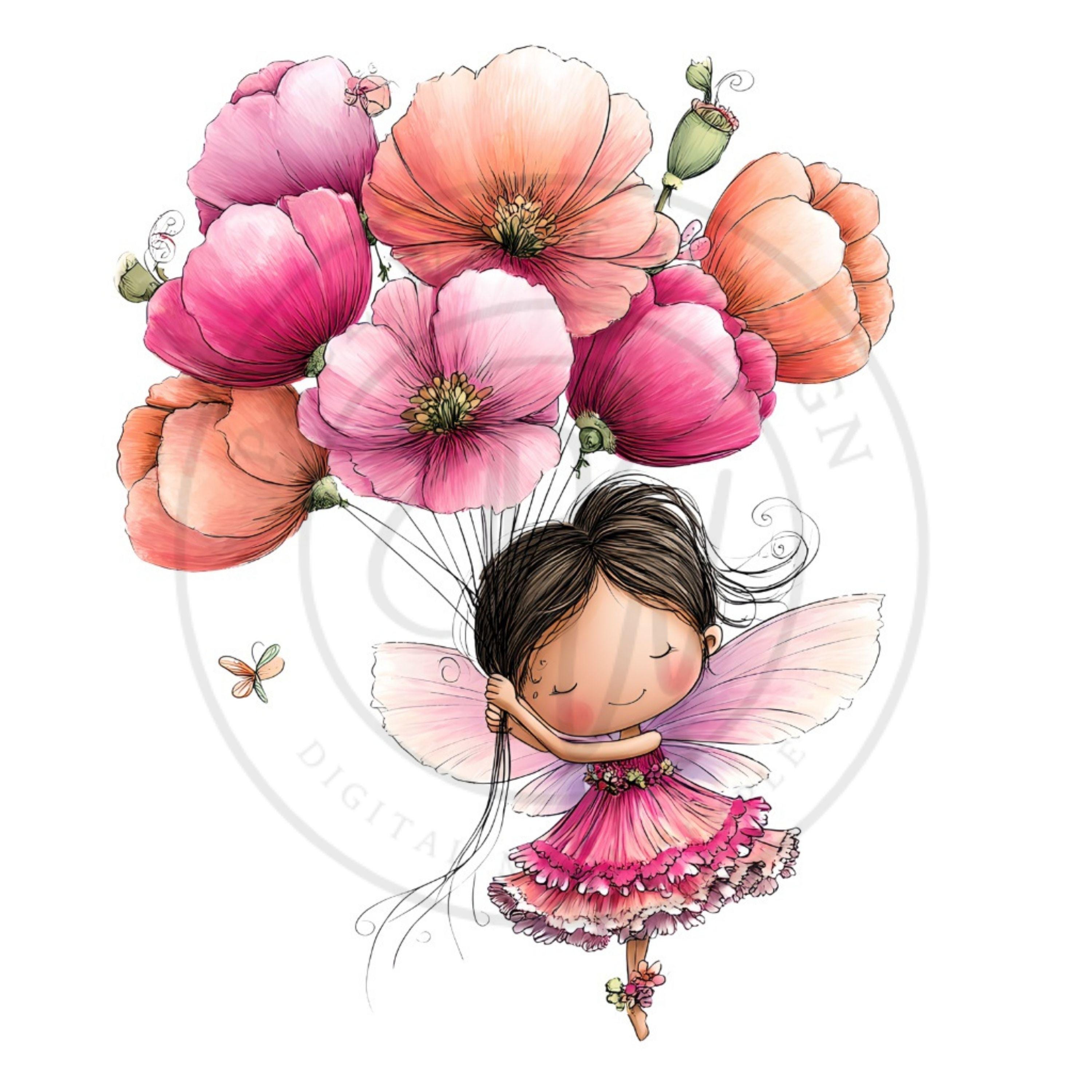 Whimsical Pink Fairy Clipart - Cute Magical Fairy Art for Nursery and ...