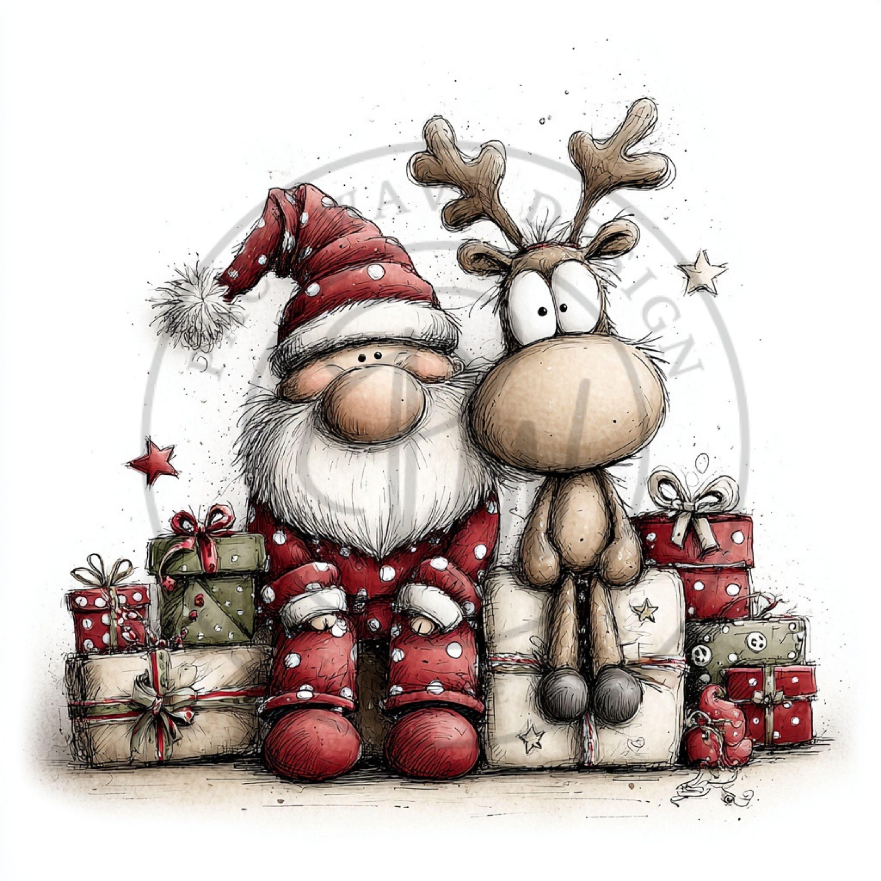 Whimsical Christmas Reindeer Clipart - Holiday Reindeers in Santa Hats ...