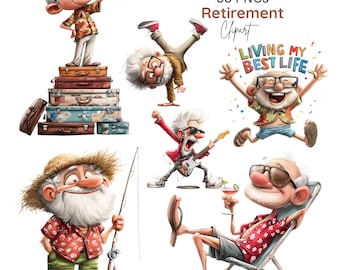 Imágenes prediseñadas de personas mayores jubiladas, pareja de jubilados divertida, caricatura de ancianos, ilustraciones de personas mayores (33 PNG)