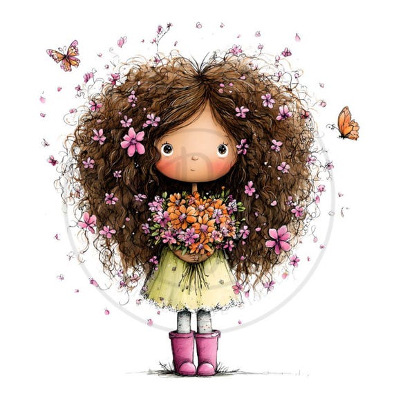 Whimsical Girl & Flower Spring Clipart | Spring and Nursery