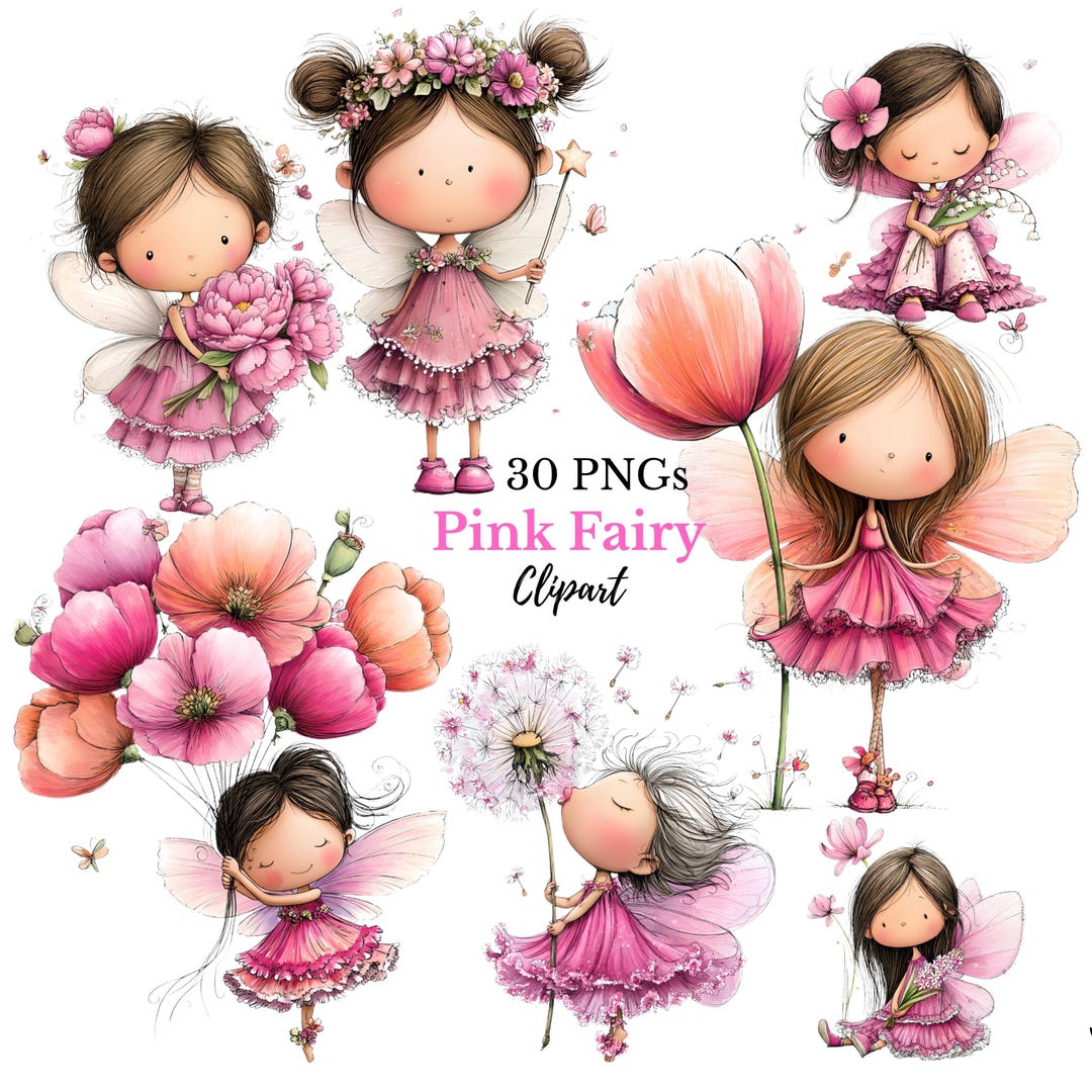 Whimsical Pink Fairy Clipart - Cute Magical Fairy Art for Nursery and ...