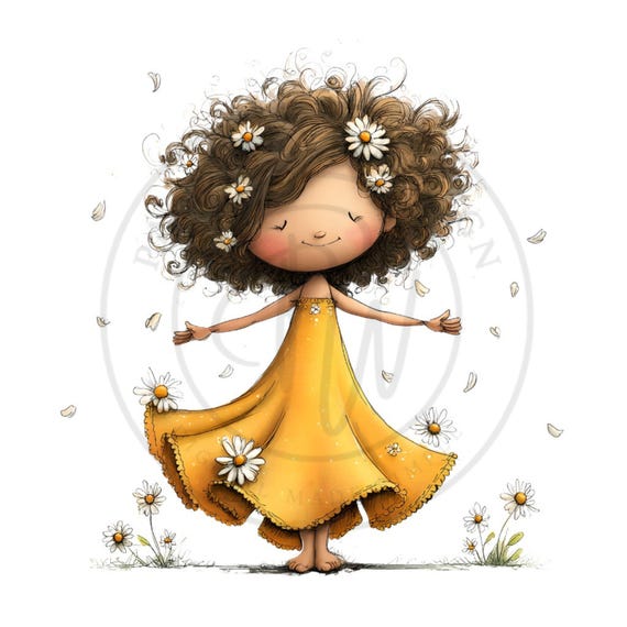 Whimsical Girl & Flower Spring Clipart | Spring and Nursery