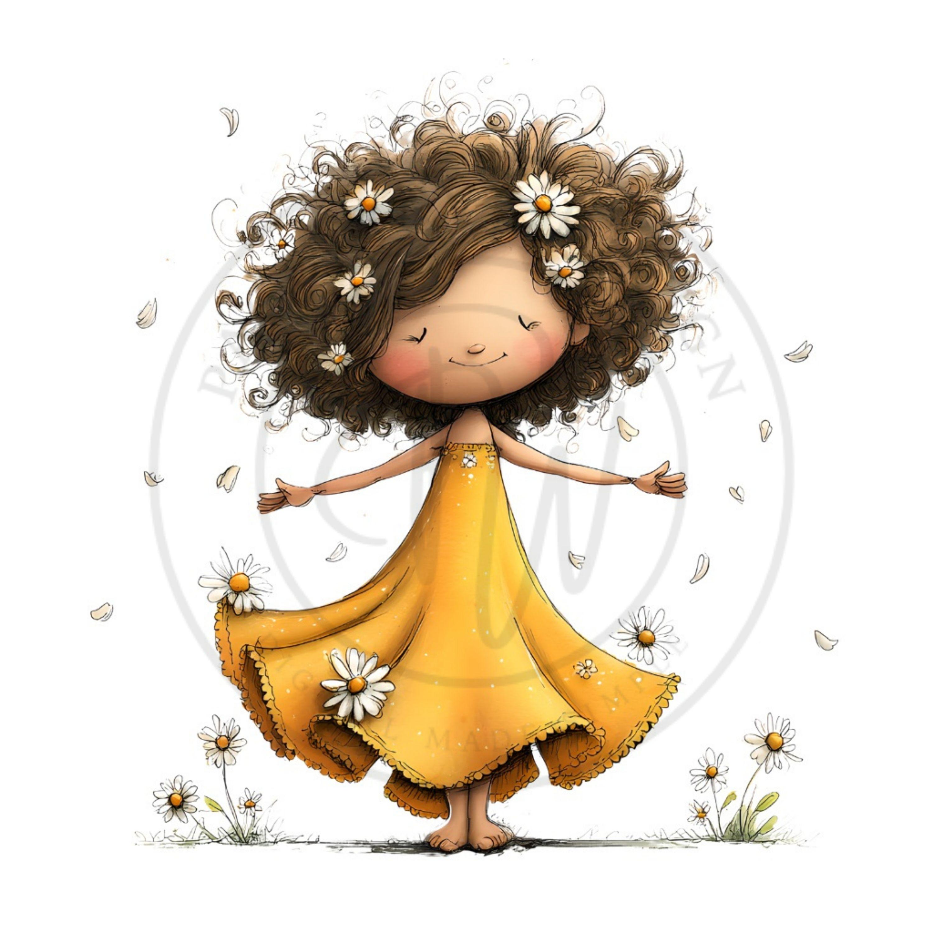 Whimsical Girl & Flower Spring Clipart | Spring and Nursery
