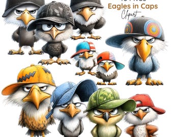 Imágenes prediseñadas de águilas con gorras, águila con actitud de estilo callejero, gráficos de aves de moda (43 PNG)