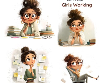 Paquete de imágenes prediseñadas de chicas trabajadoras, gráficos de mujeres de negocios modernas (22 archivos PNG)