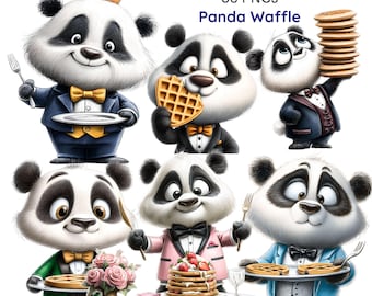 Imágenes prediseñadas de gofres con pandas, animales del desayuno de pandas, pandas y gofres de lujo (38 imágenes PNG)