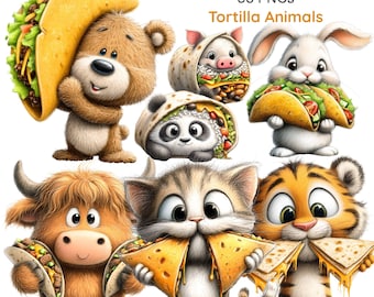 Imágenes prediseñadas de animales con tortillas, comida de animales tipo taco o burrito, animales comiendo tortillas (38 imágenes PNG)