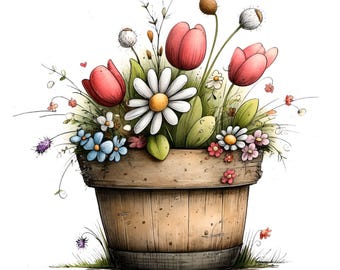 Clipart de flores de caja de madera rústica y caprichosa - Gráficos florales de caja estilo cottagecore (Descarga digital - 19 PNG)