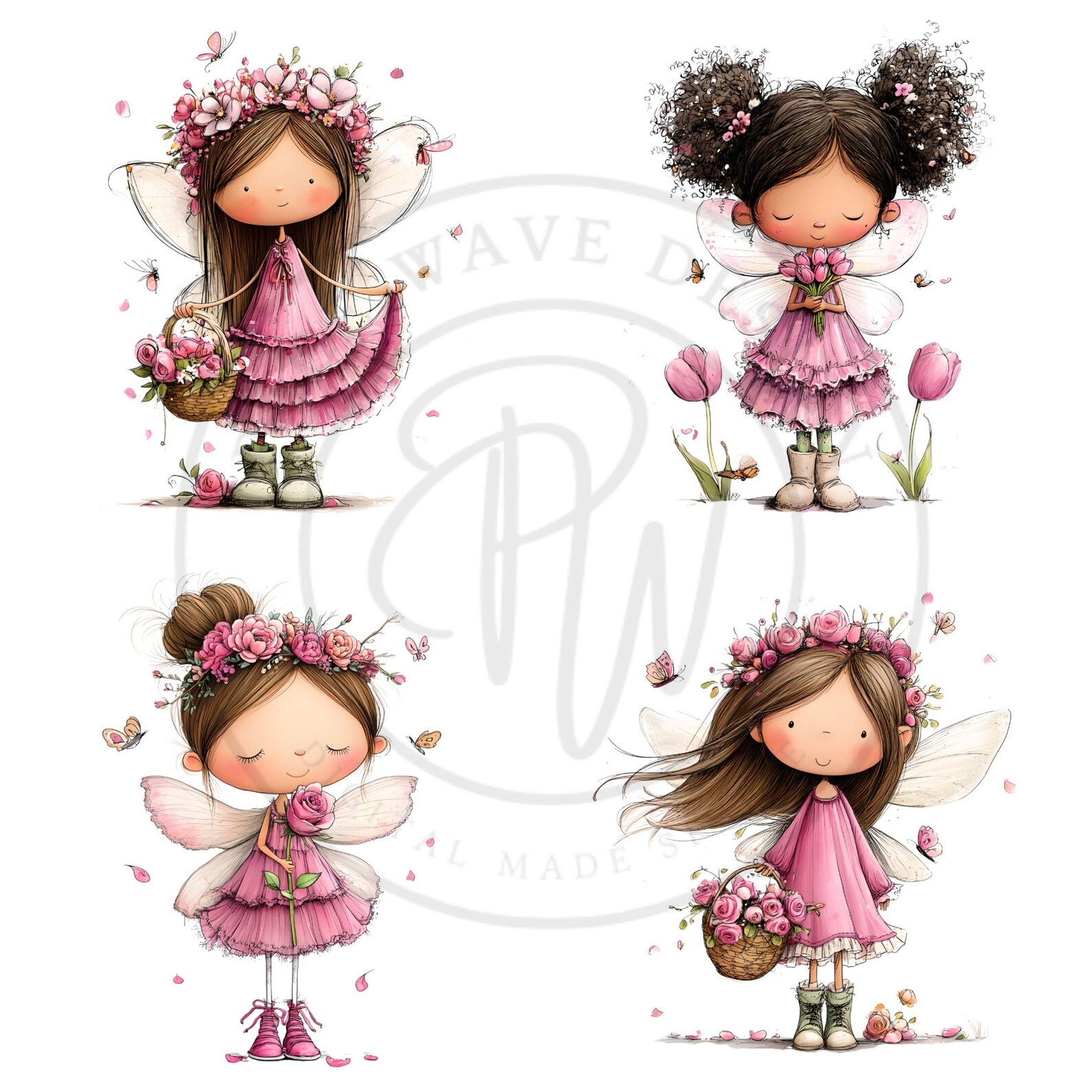 Whimsical Pink Fairy Clipart - Cute Magical Fairy Art for Nursery and ...