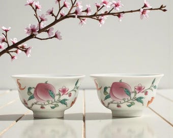 Blue and White Porcelain Tea Cup Set of 2, Hand-painted Lotus Vine Teacups, Jingdezhen Ceramic Kung Fu Tea Set, Elegant Gift for Tea Lovers
